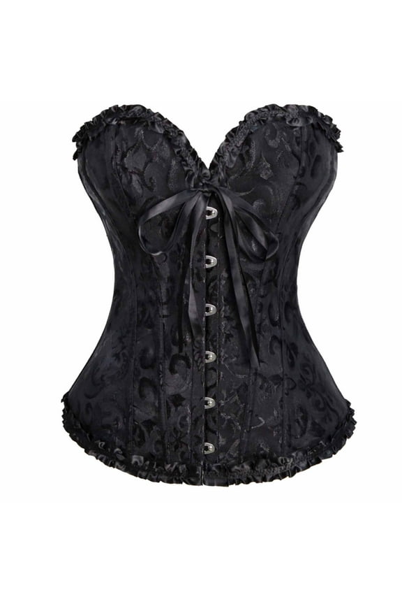Womens Bustiers and Corsets - Full Breast Corset Top Ruffle Trim Gothic Vintage Corsage Bustier Corsets for Women (S, Black)