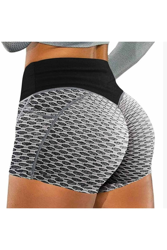 Womens Butt Lifting Yoga Shorts with Pockets Tummy Control High Waisted Booty Shorts Textured Legging