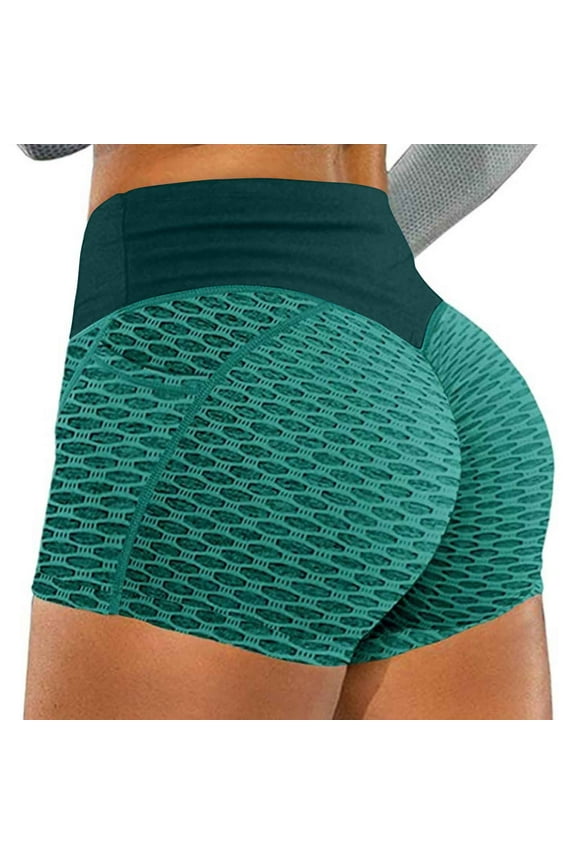Womens Butt Lifting Yoga Shorts with Pockets Tummy Control High Waisted Booty Shorts Textured Legging
