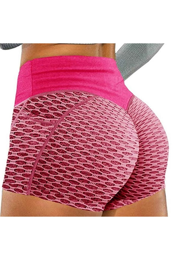Womens Butt Lifting Yoga Shorts with Pockets Tummy Control High Waisted Booty Shorts Textured Legging