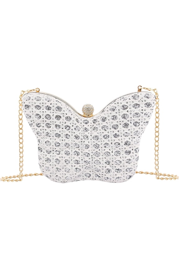Womens Butterfly Clutch Bag Glitter Evening Bag Mini Handbag Sparkly Shoulder Chain Purse
