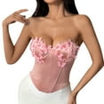 thumbnail image 1 of Womens Butterfly Embroidered Corset Top strapless Satin Going Out Lingerie Shapewear Pink L, 1 of 4