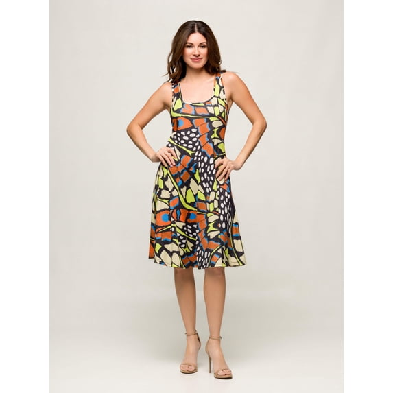 Womens Butterfly Print Flared Dress