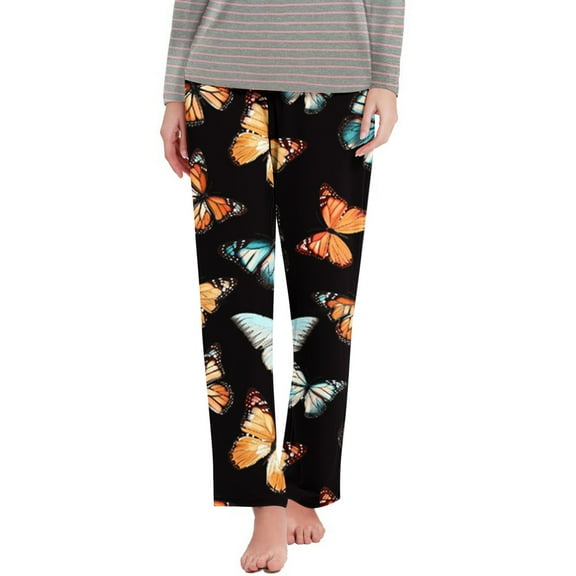 Womens Butterfly Printed Pajama Pants Casual Elastic Waist Soft Pjs Bottom Comfy Lounge Pants with Pockets