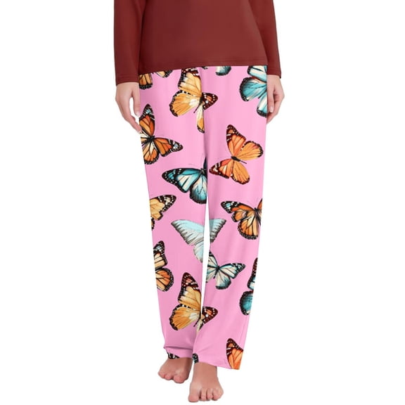Womens Butterfly Printed Pajama Pants Casual Elastic Waist Soft Pjs Bottom Comfy Lounge Pants with Pockets