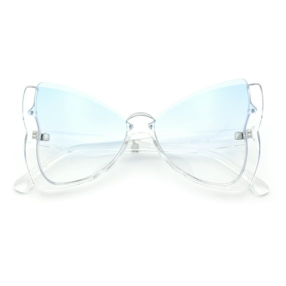 Womens Butterfly Upside Down Half Rim Plastic Oversized Sunglasses Clear - Blue