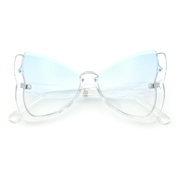 Womens Butterfly Upside Down Half Rim Plastic Oversized Sunglasses Clear - Blue