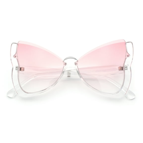Womens Butterfly Upside Down Half Rim Plastic Oversized Sunglasses Clear - Pink