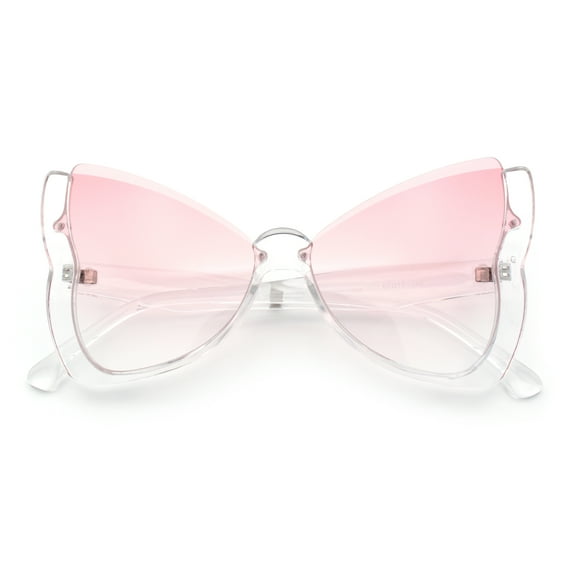 Womens Butterfly Upside Down Half Rim Plastic Oversized Sunglasses Clear - Pink