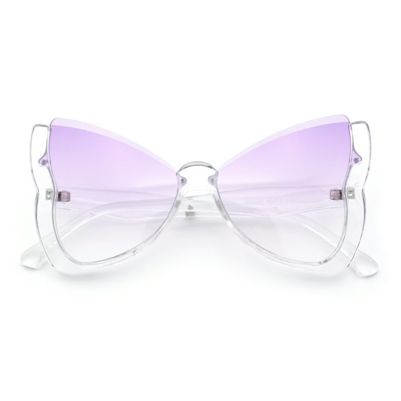 Womens Butterfly Upside Down Half Rim Plastic Oversized Sunglasses Clear - Purple