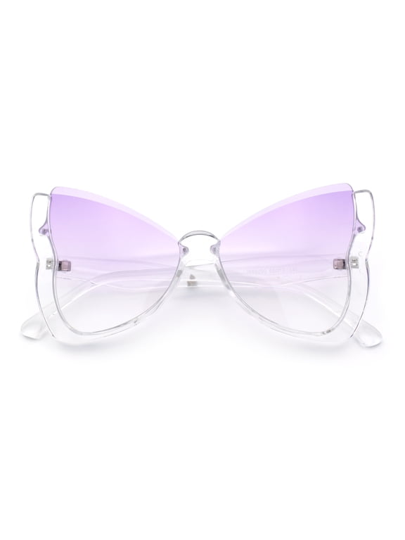 Womens Butterfly Upside Down Half Rim Plastic Oversized Sunglasses Clear - Purple