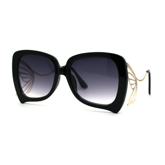 Womens Butterfly Wing Hinge Arm Chic Fashion Sunglasses Black Smoke