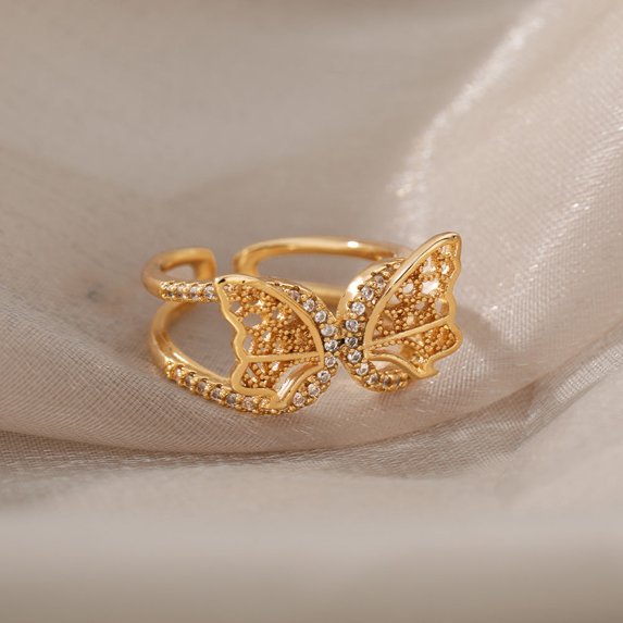 Womens Butterfly Zircon Copper Adjustable Ring Dainty Elegant Fashion Jewelry For Everyday Wear And Occasions