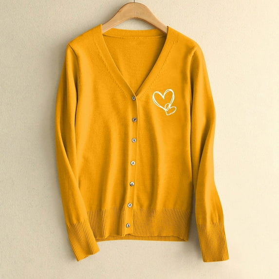 Womens Button down Cardigan Sweaters Lightweight Long Sleeve Casual V Neck Soft Knit Outwear Fall Clothes New Lightweight Fall Cardigan Sweater Yellow XXL