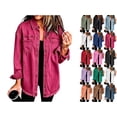 thumbnail image 1 of Womens Button Down Denim Jackets Women's Frayed Denim Shacket Button Down Long Sleeve Collared Oversized Jacket with Chest Pockets Casual Raw Hem Coat for Daily Commute Streetwear, 1 of 6