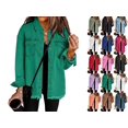 thumbnail image 1 of Womens Button Down Denim Jackets Women's Frayed Denim Shacket Button Down Long Sleeve Collared Oversized Jacket with Chest Pockets Casual Raw Hem Coat for Daily Commute Streetwear, 1 of 7