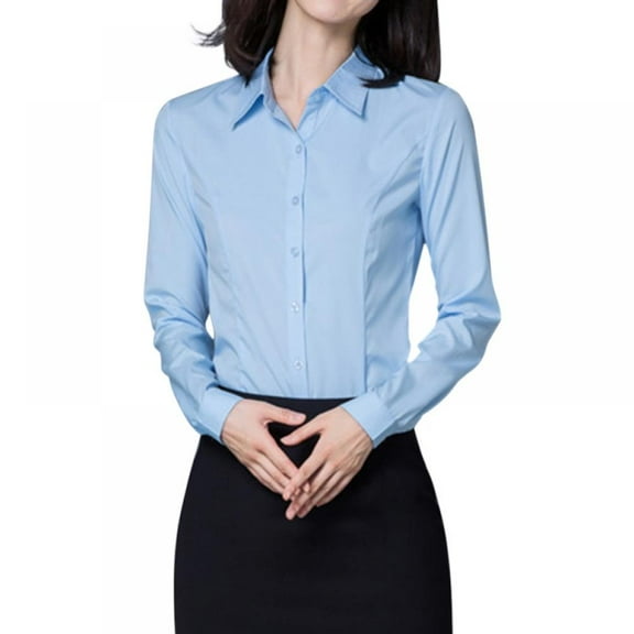 Womens Button Down Blouse Long Sleeve Regular Fit Work Blouse Professional Blouse