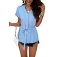 thumbnail image 1 of Womens Button Down Blouses V Neck Casual Peplum Summer Tops Dressy Work Blouse Blue XL, 1 of 8