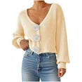 thumbnail image 1 of Womens Button Down Cardigan Long Sleeve Floral Chunky Knit Sweater V Neck Casual Drop Shoulder Cardigans Beige, M, 1 of 4
