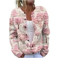 thumbnail image 1 of Womens Button Down Cardigan Long Sleeve Floral Print Sweater Jackets Fall Casual Crew Neck Loose Open Front Top (Pink M), 1 of 3