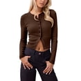 thumbnail image 1 of Womens Button Down Cardigan Long Sleeve Knit Cardigans Sweater Tops Color: Coffee Size: XL, 1 of 4