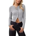 thumbnail image 1 of Womens Button Down Cardigan Long Sleeve Knit Cardigans Sweater Tops Color: Light Gray Size: S, 1 of 4