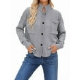 thumbnail image 1 of Womens Button Down Cardigan Sweaters Open Front Stand Collared Fall Fashion 2025 V Neck Outerwear Sweater Jacket Grey L, 1 of 4
