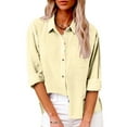 thumbnail image 1 of Womens Button Down Cotton Linen Shirts V Neck Roll Up Short Sleeve Blouses, 1 of 8