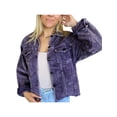 thumbnail image 1 of Womens Button Down Cropped Corduroy Coat Long Sleeve Distressed Denim Jacket Frayed Hem Shacket Coat Boyfriend Cardigan, 1 of 5