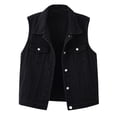 thumbnail image 1 of Womens Button Down Denim Jackets Sleeveless Collared Jean Vest Western Waistcoat with Pocket Black, 2XL, 1 of 7
