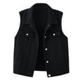 thumbnail image 1 of Womens Button Down Denim Jackets Sleeveless Collared Jean Vest Western Waistcoat with Pocket Black, 3XL, 1 of 7