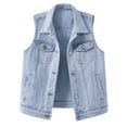 thumbnail image 1 of Womens Button Down Denim Jackets Sleeveless Collared Jean Vest Western Waistcoat with Pocket Light Blue, 2XL, 1 of 7