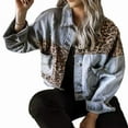 thumbnail image 1 of Womens Button Down Distressed Leopard Denim Jean Jacket Washed Long Sleeve Ripped Cheetah Jean Coat Light Blue XXXL, 1 of 7