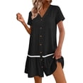 thumbnail image 1 of Womens Button Down Dress Loose Summer Cotton Linen Dress Ruffle Hem Casual Dress Short Sleeve Tunic Dress Black S(S), 1 of 8