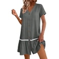 thumbnail image 1 of Womens Button Down Dress Loose Summer Cotton Linen Dress Ruffle Hem Casual Dress Short Sleeve Tunic Dress Gray XL(XL), 1 of 8