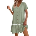 thumbnail image 1 of Womens Button Down Dress Loose Summer Cotton Linen Dress Ruffle Hem Casual Dress Short Sleeve Tunic Dress Green XXL(XXL), 1 of 8