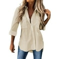 thumbnail image 1 of Womens Button Down Dress Shirts Trendy Solid Color Long Sleeved Collared Blouses with Pocket Business Casual Relaxed Fit Work Tops, 1 of 4