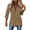 thumbnail image 1 of Womens Button Down Dress Shirts Trendy Solid Color Long Sleeved Collared Blouses with Pocket Business Casual Relaxed Fit Work Tops, 1 of 5
