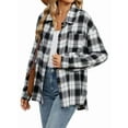 thumbnail image 1 of Womens Button Down Flannel Shirts Long Sleeve Plaid Shackets Business Casual Blouse Top Black & White S, 1 of 8