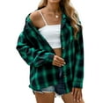 thumbnail image 1 of Womens Button Down Flannel Shirts Long Sleeve Plaid Shackets Business Casual Blouse Top Green L, 1 of 9