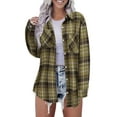 thumbnail image 1 of Womens Button Down Flannel Shirts Long Sleeve Plaid Shackets Business Casual Blouse Top Olive XL, 1 of 4