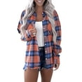 thumbnail image 1 of Womens Button Down Flannel Shirts Long Sleeve Plaid Shackets Business Casual Blouse Top Orange-Red M, 1 of 7