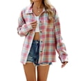 thumbnail image 1 of Womens Button Down Flannel Shirts Long Sleeve Plaid Shackets Business Casual Blouse Top Pink L, 1 of 8