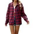 thumbnail image 1 of Womens Button Down Flannel Shirts Long Sleeve Plaid Shackets Business Casual Blouse Top Red M, 1 of 8