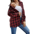 thumbnail image 1 of Womens Button Down Flannel Shirts Long Sleeve Plaid Shackets Business Casual Blouse Top Red M, 1 of 7
