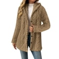 thumbnail image 1 of Womens Button Down Fleece Jacket with Hood Oversized Long Sherpa Hoodie Fuzzy Jackets Warm Teddy Coat Fall Winter Outerwear, 1 of 5