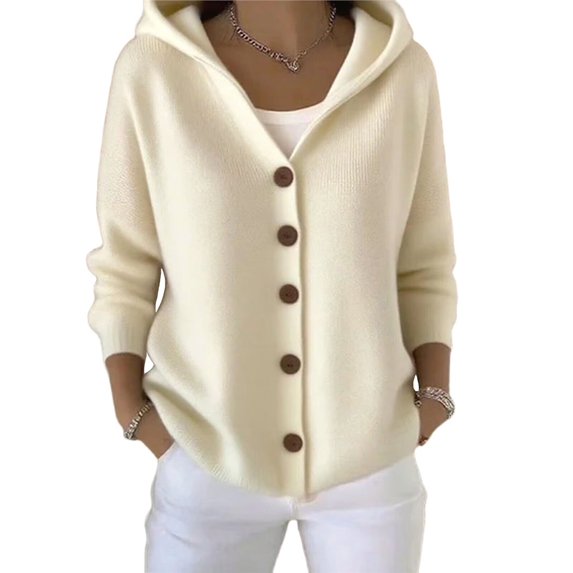 Womens Button Down Hooded Cardigan Sweaters, Knit Hoodie Coat Jacket, Soft and Comfortable Color L