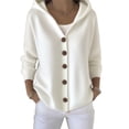 thumbnail image 1 of Womens Button Down Hooded Cardigan Sweaters, Knit Hoodie Coat Jacket, Soft and Comfortable White L, 1 of 5