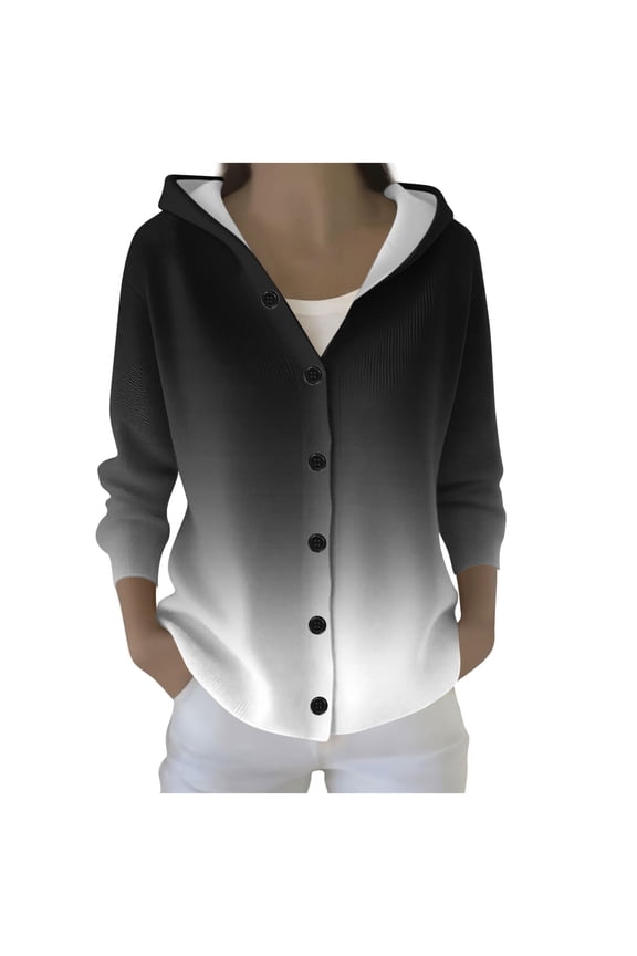 Womens Button Down Hoodies, Cardigan Sweaters for Women Fall Fashion Ombre Tie Dye Warm Knitted Long Sleeve Pullover Coats