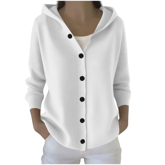 Womens Button Down Hoodies Long Sleeve Sweatshirts， Open Front Knit Jackets, Casual Lightweight Jackets with Pockets